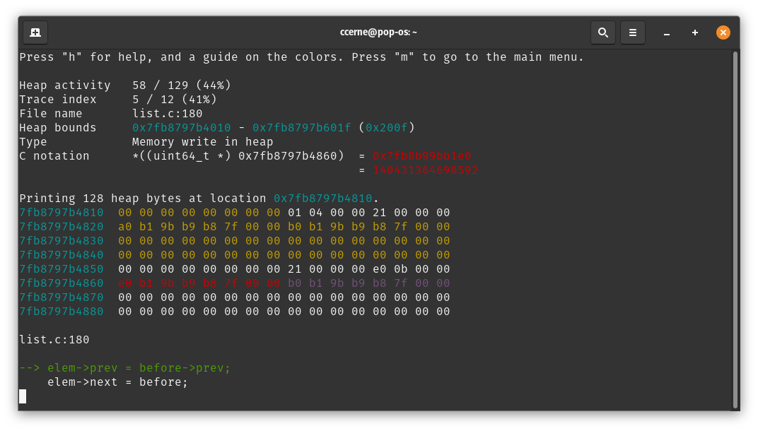 Memory heap write activity demonstration